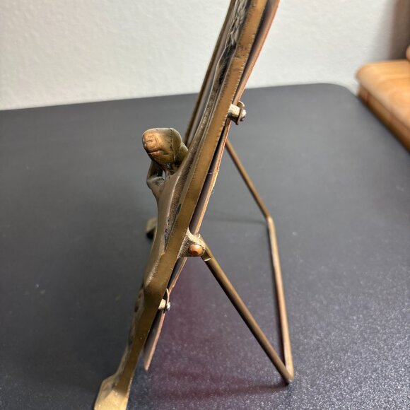 Art Deco Art Nouveau Period Tabletop, Solid Brass Mirror with Woman Figure - Picture 12 of 13